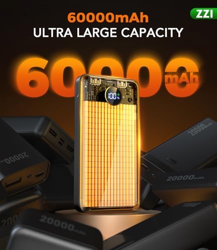 Portable Charger Power Bank, 60000mAh Battery Pack with 3 in 1 USB-C/iOS/Micro-USB Cable, 22.5W Fast Charging Portable Phone Charger, Travel Camping Essential Powerbank for iPhone 17/16 Samsung,Ebony - Image 2