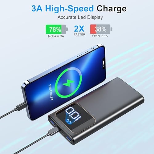 Power Bank, 10000mAh Portable Charger with PD 5A/3W Fast Charging, USB C in&out External Battery Pack, Portable Cell Phone Charger for iPhone 16 15 14 13 /ProMax/Pro/Plus Samsung S23 S22 Android Phone - Image 4