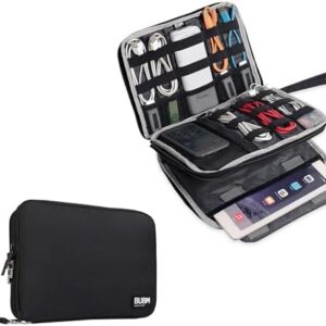 BUBM Double Layer Electronics Organizer/Travel Gadget Bag For Cables,Memory Cards,Flash Hard Drive and More,Fit For iPad Or Tablet(Up To 9.7")--Large, Black