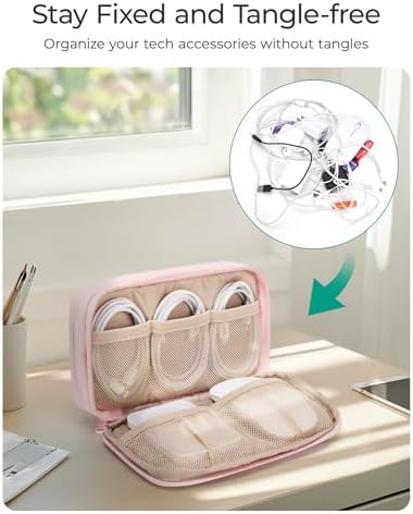 BAGSMART Electronics Organizer Travel Case, Cord Storage for Chargers Cables Phones, Compact Tech Accessories Pouch, Pink - Image 3
