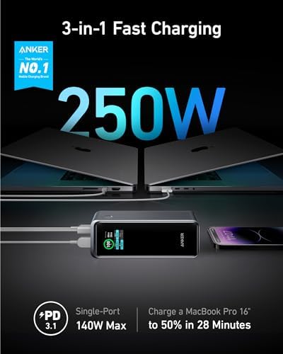 Anker Prime Power Bank, 27,650mAh 3-Port 250W Portable Charger for Travel, TSA-Approved, Smart App, for MacBook Pro/Air, iPhone 16/15/14 Series, Samsung, Laptops, and More (Charging Base Not Included) - Image 2