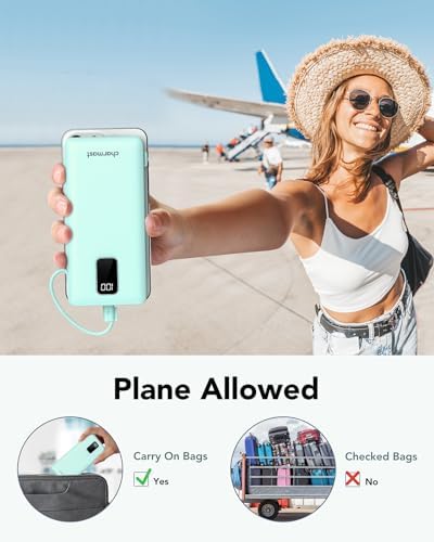 charmast Portable Charger with Built-in Cables and Plug, 10000mAh USB C Power Bank Fast Charging, External Battery Pack Slim, Travel Essentials Compatible with iPhones, Samsung Galaxy, iPad - Image 8