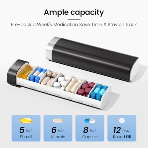 Betife Travel Pill Organizer Weekly 7 Day, Compact Daily Pill Box, Portable Medicine Case, Cute Pill Holder for Vitamins Supplements, Drawer-Shaped Pills Organizer (Black) - Image 2