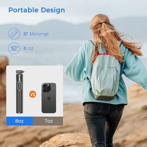 Selfie Stick Travel Tripod for Cell Phone with Remote Control and Phone Holder, Extendable Selfie Stick for iPhone, iPhone Tripod for Video Recording, 50 Inch, Black - Image 5