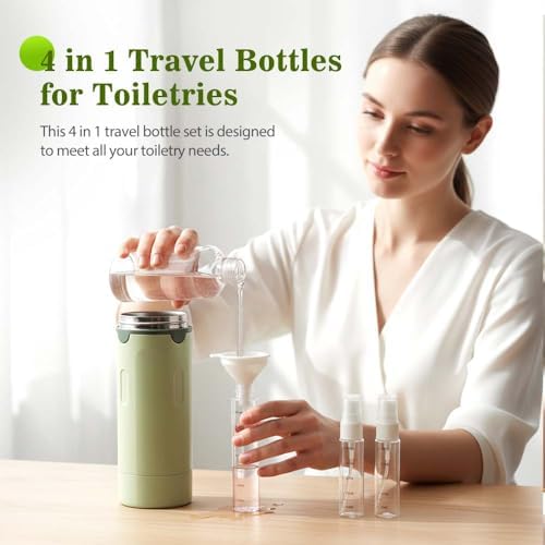 4 in 1 Travel Dispenser, 4 Pack 30ML Travel Bottles for Toiletries, Leak Proof Travel Size Containers, Portable Containers for Shampoo Lotion Conditioner Cream (Green) - Image 5