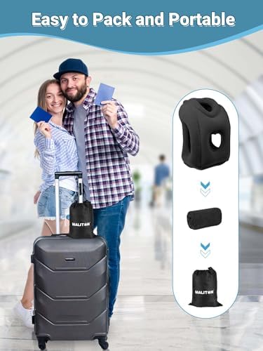 Maliton Inflatable Travel Pillow for Airplane Comfortable Sleeping to Relieve Neck and Shoulder Pain, Support Head Inflatable Pillow for Long Flights, Used for Airplanes, Cars, Trains, Office(Black) - Image 8