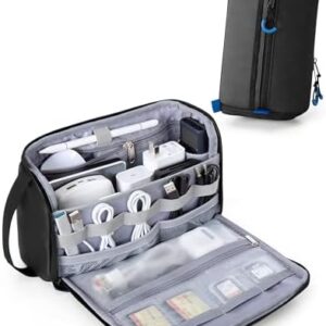 Electronics Organizer Travel Case, Water Resistant Tech Bag Charger Pouch for Cord, Cable, Cards, Phone, Airpods, Black