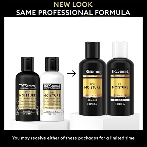 TRESemmé Travel Essentials, Rich Moisture Shampoo and Conditioner Set, Hydrating Hair Detangler with Hyaluronic Acid, 3 Oz Ea - Image 3