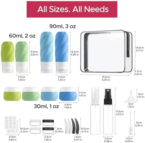 LitBear 23 Pack TSA Approved Travel Bottles for Toiletries, Leak Proof Refillable Travel Size Containers Kit with Silicone Squeezable Bottles Jars for Shampoo Lotion Conditioner, in Clear Bag, Blue - Image 9