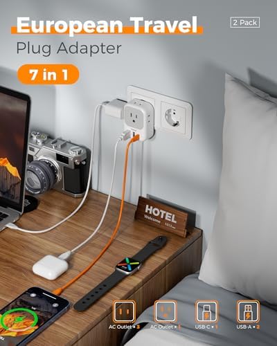 2 Pack European Plug Adapter USB C, TESSAN US to Europe Adapter 4 Outlets 3 USB Charger, Type C International Power Adaptor to Italy Spain France Portugal Iceland Germany, Europe Travel Essentials - Image 3
