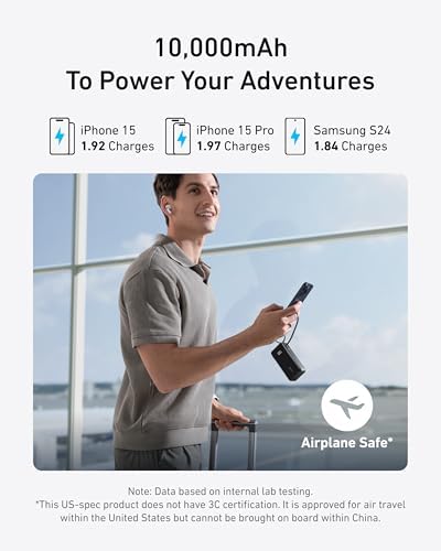 Anker Nano 3-in-1 Portable iPhone Charger, 10,000mAh Power Bank with Built-in USB-C Cable and Foldable Wall Plug, 30W Max Battery Pack, Travel Essentials for iPhone 17/16/15 Series, Galaxy, MacBook - Image 4