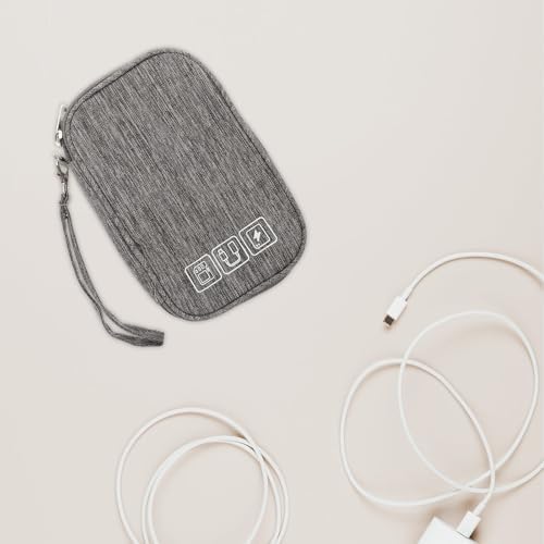 Portable Charging Cable Organizer Bag Mini Storage Pouch for Travel Electronics Accessories, Gray Compact Tech Cord Organizer Case for Phone Chargers and Earphones - Image 3