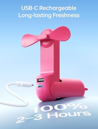 JISULIFE Handheld Mini Fan, 3 IN 1 USB Rechargeable Portable Fan [12-19 Working Hours] with Power Bank, Flashlight, Pocket Design for Travel/Summer/Concerts/Lash, Gifts for Women (Fuchsia) - Image 8