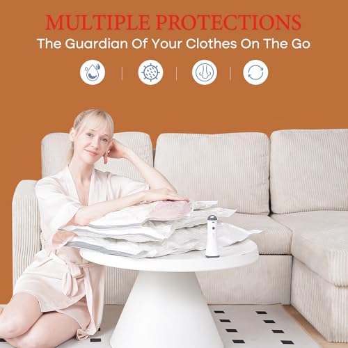 Vacuum Seal Bags for Clothing, 16 Pack Vacuum Storage Bags with Rechargeable Cordless Air Pump(4J+4L+4M+4S), Space Saver Bags for Clothes Blanket Duvets Pillows Comforters Travel - Image 4