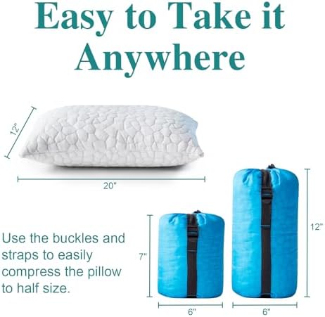 Travel Pillow Camping Pillow Small CoolingShredded Memory Foam Pillow, Compressible Medium Firm, Breathable Cover, Ideal Backpacking Hiking, Airplane and Car - Image 4