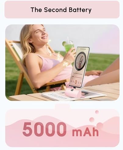 Lightweight Pink USB C Power Bank Portable Charger 5000mah with Kickstand for iPhone 17,Type-c Battery Pack Charger with Digital Display for iPhone 16/Samsung/Android phones, Pinky Gift for Her Phones - Image 3