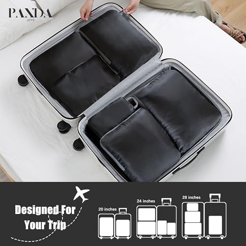 4 Set Compression Packing Cubes Travel - Travel Accessories Expandable Packing Organizers for Carry On - Essentials Luggage Bags - Black - Image 6