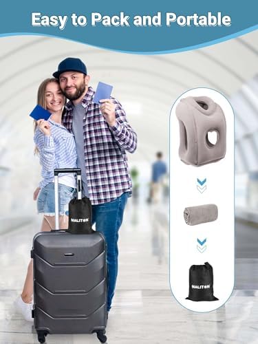 Maliton Inflatable Travel Pillow for Airplane Comfortable Sleeping to Relieve Neck and Shoulder Pain, Support Head Inflatable Pillow for Long Flights, Used for Airplanes, Cars, Trains, Office(Grey) - Image 8
