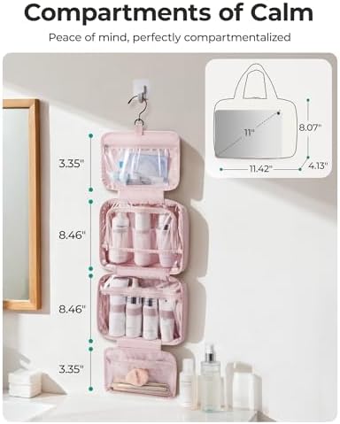 BAGSMART Travel Toiletry Bag for women, Portable Hanging Hook Makeup Bag Organizer, Waterproof Makeup Cosmetic Bag, for Full-Size Accessories, Toiletries, Camel - Image 2