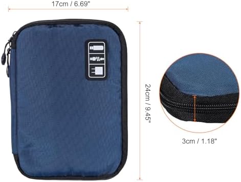 HARFINGTON Electronics 9.45" x 6.69" x 1.18" Double Layer Nylon Tech Organizer Travel Case for Cord Organizer Travel Accessories Men Women, Navy Blue - Image 2