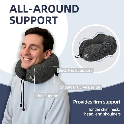 Travel Pillow with Extra Large Hood for Airplane Long Flights Privacy and Comfort Memory Foam with Skin-Friendly Cover for Road Trip Head&Neck Support for Plane Office Cars Sleeping & Rest (Grey) - Image 4