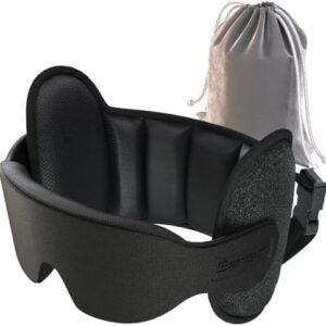 Upgraded Travel Pillow, U-Shaped Airplane Head Strap for All Heights, 360° Support, 3D Sleep Mask, 100% Light Blocking, Long Flights Essentials Headrest, Stop Bobblehead, Black