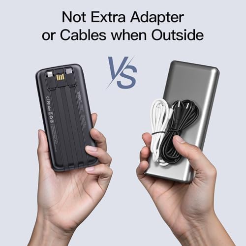2026 2-Pack 12800mAh Portable Charger with Built in Cables, Travel Essential Battery Pack, 4 Outputs 2 Inputs Slim Power Bank with Cord Wires for iPhone 17/16/15/14, Samsung Galaxy S23/22, Pixel etc - Image 5