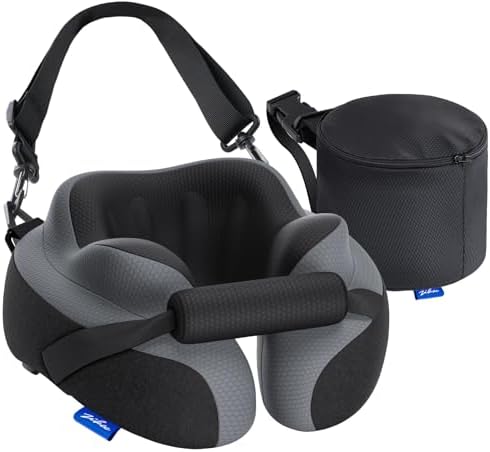 ZIKEE Ergonomic Travel Neck Pillow for Airplane, Dual-Hold Design to Stabilize Head and Neck on Flights, Ear-Free Memory Foam Airplane Travel Pillow, Quality Carrying Case, Breathable & Washable Cover