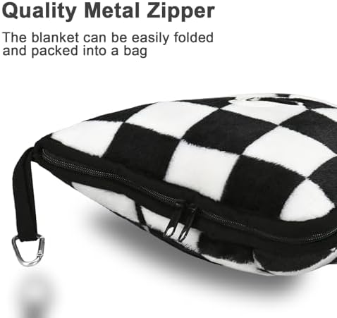 Travel Blanket and Pillow Compact, Premium Soft 2 in 1 Airplane Blanket with Soft Bag Pillowcase，Hand Luggage Sleeve and Backpack Clip (Checkered Black) - Image 4
