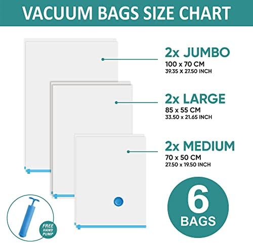 6 Pack Vacuum Storage Bags with Hand Pump, 80% Space Saver Vacuum Seal Storage Bags for Clothing, Travel Lugggage, Blankets, Comforters - Image 3