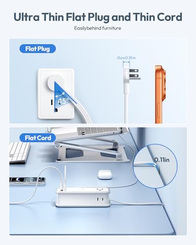 NTONPOWER 100W GAN Ultra Travel Power Strip, 7-in-1 USB C Charging Station with 3 Outlets 4 USB (2 Fast Charge)& 5ft Extension Cord, Compact Desktop Charger for MacBook, iPhone, Cruise, Office, White - Image 7