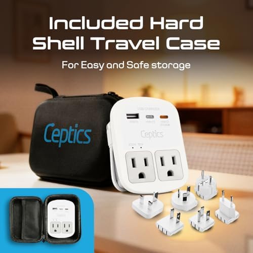 Ceptics 35W Universal Travel Adapter Kit – 2 USA sockets, USB-A, USBC, 1x PD 35W USB-C and USBC Cable, Surge Protected, Plugs for EU, UK, China, AU, Japan - for Laptop, Phone, Camera-ETL Tested - Image 2