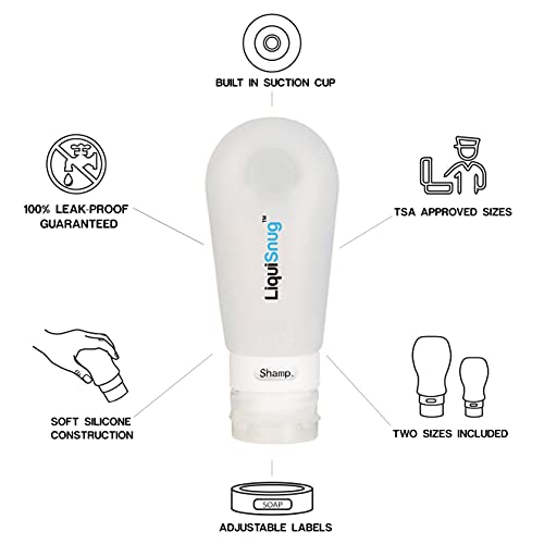 LiquiSnugs Premium - 100% Guaranteed Leak Proof Silicone Travel Bottles For Toiletries - TSA Approved Container. Premium Range Travel Shampoo Bottles with Suction Cups and Adjustable Labels - Image 5