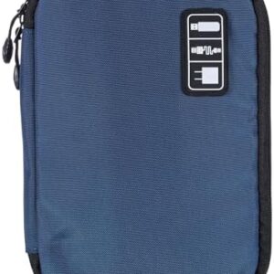 HARFINGTON Electronics 9.45" x 6.69" x 1.18" Double Layer Nylon Tech Organizer Travel Case for Cord Organizer Travel Accessories Men Women, Navy Blue