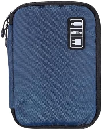 HARFINGTON Electronics 9.45" x 6.69" x 1.18" Double Layer Nylon Tech Organizer Travel Case for Cord Organizer Travel Accessories Men Women, Navy Blue
