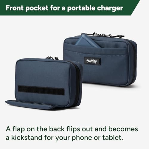 Halfday Sidekick Tech Organizer Kit | Flip-Out Kickstand for Phone/Tablet, Zip-Flat Pouch with Power Mesh & Elastic for Cable & Charger (Splash-Resistant Travel Electronics Accessories Case), Marine - Image 6