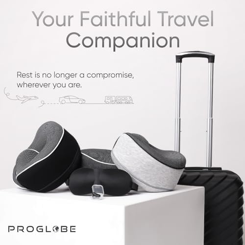 Proglobe Travel Neck Pillows for Airplanes, Sleeping Essentials for Long haul Flights, 360° Head Support, Car and Airplane Kit with 3D Contoured Eye Mask, Earplugs and Luxury Mesh Bag (Adult, Grey) - Image 7