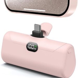 Lightweight Pink USB C Power Bank Portable Charger 5000mah with Kickstand for iPhone 17,Type-c Battery Pack Charger with Digital Display for iPhone 16/Samsung/Android phones, Pinky Gift for Her Phones