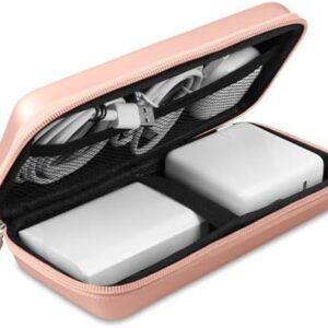 iMangoo Travel Essentials Electronics Organizer Charger Case Portable Dual Zipper Shockproof Pouch Tech Purse Cord Cable Pouches Power Bank Storage Accessories Bag for Women Men,8.5x4.5x2 Rose Gold