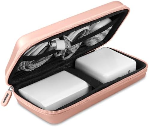 iMangoo Travel Essentials Electronics Organizer Charger Case Portable Dual Zipper Shockproof Pouch Tech Purse Cord Cable Pouches Power Bank Storage Accessories Bag for Women Men,8.5x4.5x2 Rose Gold