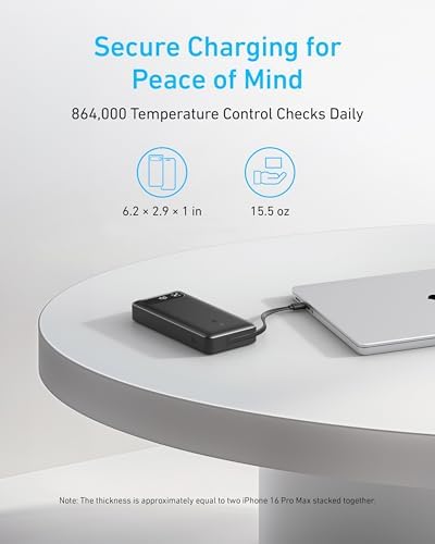 Anker Power Bank, 20,000mAh Travel Essential Portable Charger with Built-in USB-C Cable, 3-Port 87W Max Fast Charging Battery Pack, for MacBook, iPhone 16/15 Series, Samsung, Switch, and More - Image 6
