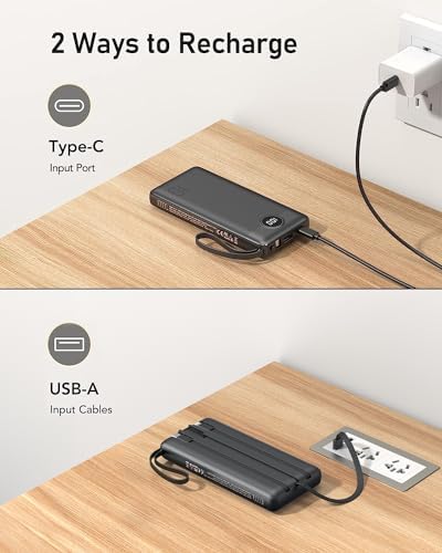 VEEKTOMX Portable Charger Built-in Cables,10000mAh Power Bank for iPhone,Fast Charge USB C Battery Pack Travel Essentials Powerbank Compatible with iPhone 17/16/15/14, Samsung S25/24, Android, etc - Image 6