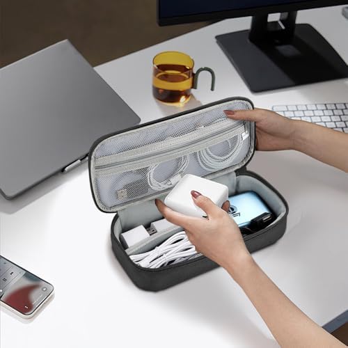 Teskyer Tech Organizer Pouch – Portable Waterproof Electronics Bag with Compartments for Cables, Chargers, Earbuds & Phone (Black) - Image 3