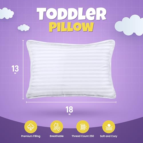Utopia Bedding Toddler Pillow (White, 2 Pack), 13x18 Pillows for Sleeping, Soft and Breathable Cotton Blend Shell, Small Kids Pillow Perfect for Toddler Bed and Travel (Intended for Age 2 and up) - Image 2
