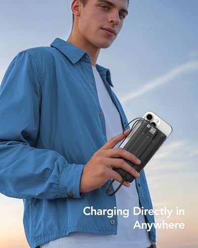 VRURC Portable Charger with Built in Cables, Slim Power Bank 10000mAh, USB C Travel Battery Pack, 5 Output 2 Input External Charging Bank for iPhone 17 16 15 14 13,Samsung,Android-Black(1 Pack) - Image 7