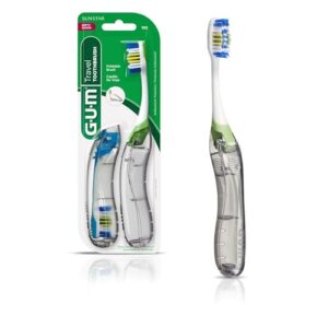 GUM Folding Travel Toothbrush, Compact Head + Tongue Cleaner, Soft Bristled Travel Toothbrushes for Adults, 2 Count