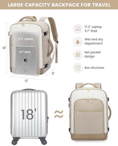LOVEVOOK Large Travel Backpack for Women, TSA Carry on Backpack for Airplanes, 40L Personal Item Travel Bag for Women fits 17" Laptop,Waterproof Carry on Bag Airplane Approved with 3 Packing Cubes - Image 6