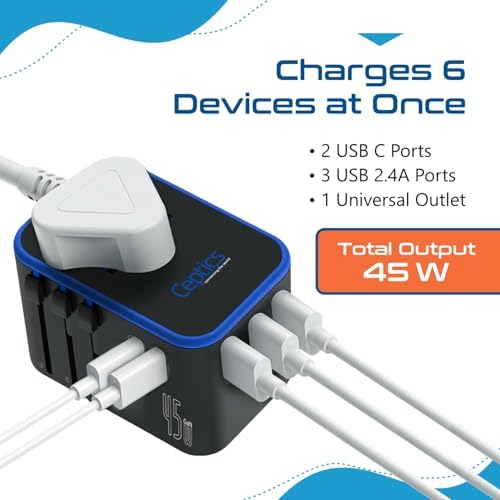 Ceptics Universal Travel Adapter, 45W International Power Adapter with PD & QC 3.0 Dual USB-C, 3 USB Travel Adapter Worldwide, Type I C G A Outlets 110V 220V A/C - EU Euro US UK (11-KU) - Image 4