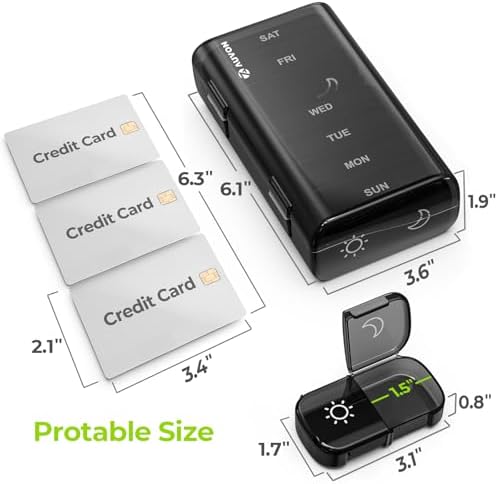 AUVON XL Weekly Pill Organizer 2 Times a Day, Pill Box 7 Day with One-Side Large Openings for Easy to Use, Black Privacy Protection AM PM Pill Case for Medication, Vitamins, Fish Oils, Supplements - Image 5