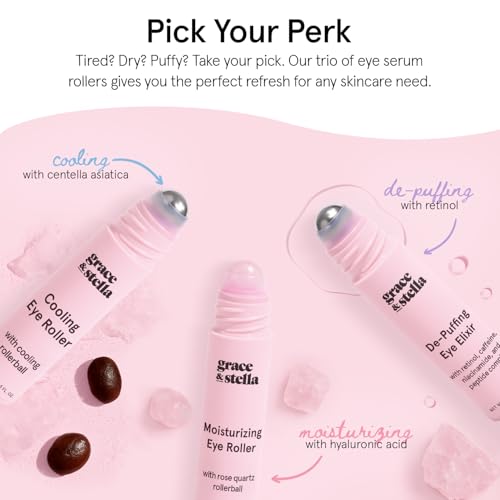 grace & stella Under Eye Brightener with Rose Quartz Rollerball - Centella Asiatica & Caffeine Under Eye Serum for Dark Circles & Puffiness - Travel Essentials, Gifts for Women, Vegan (15ml/0.51floz) - Image 7